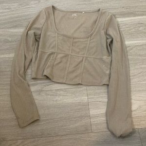 PacSun Taupe Ribbed Long Sleeve Square Neck Crop Top